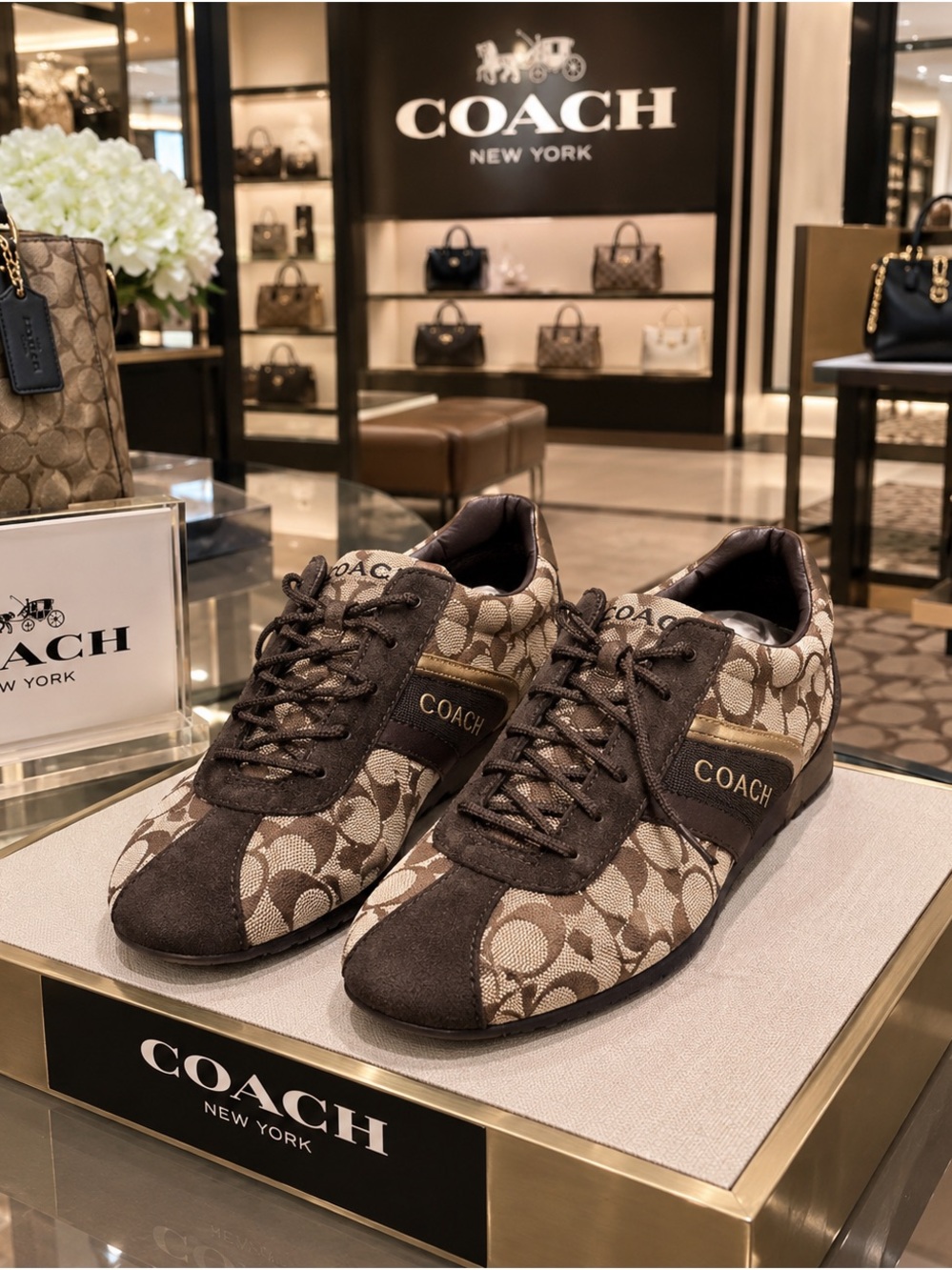 Coach Men’s Brown Signature Logo Lace-Up Sneakers